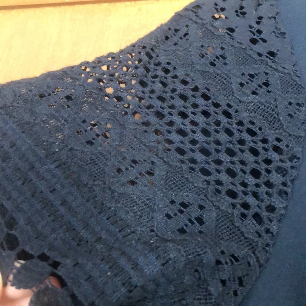 Michael Kors navy blue blouse with crochet sleeves